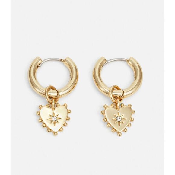 ❤️✨ REBECCA MINKOFF Gold Metal Studded Heart Huggie Hoop Earrings NEW WITH TAGS - Picture 6 of 16